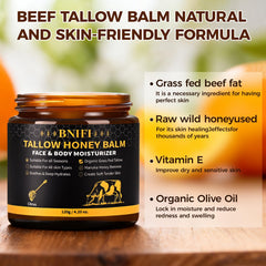 BNIFI Tallow Honey Balm closeup highlights creamy texture for sensitive skin nourishment.