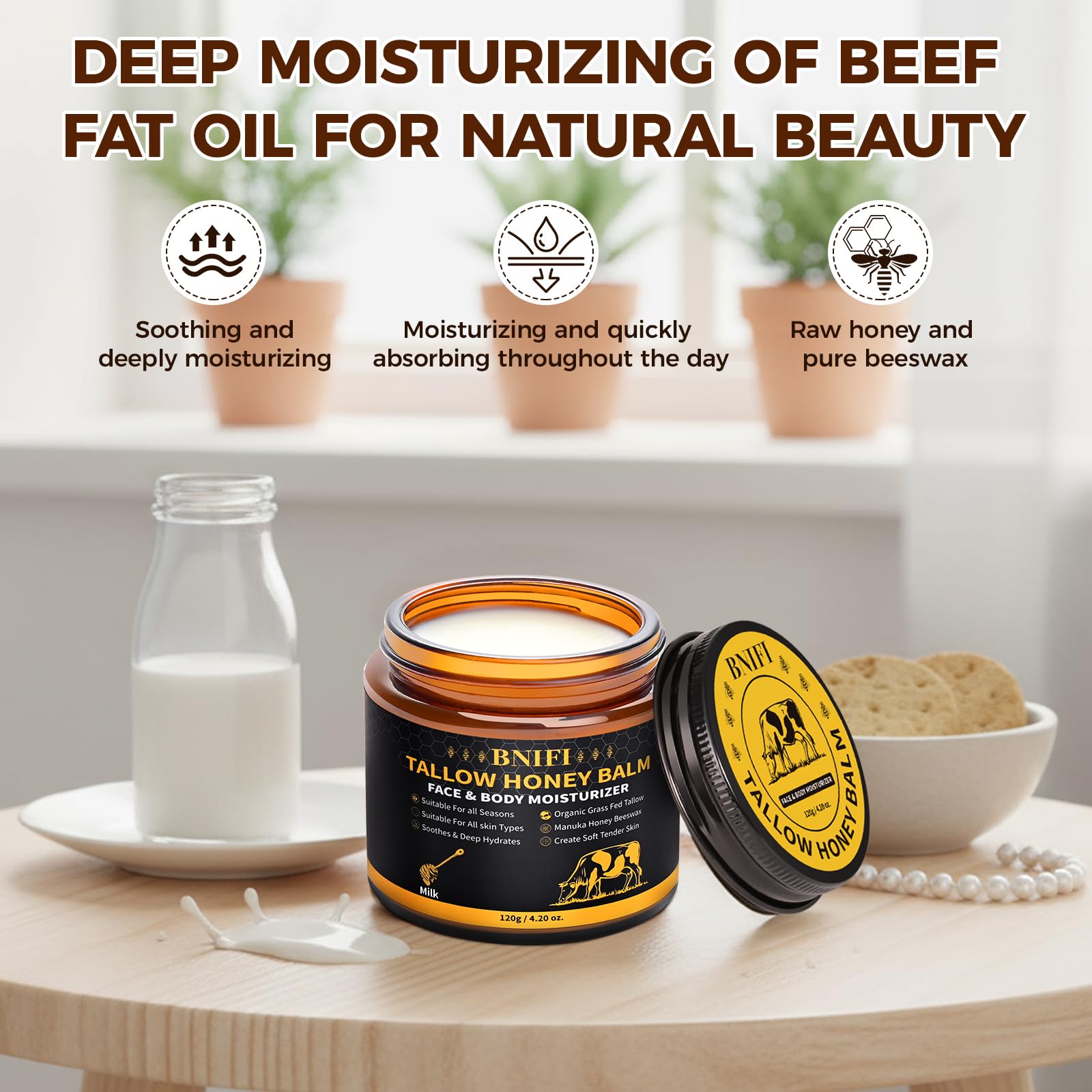 BNIFI tallow honey balm ingredients highlight natural tallow honey olive oil