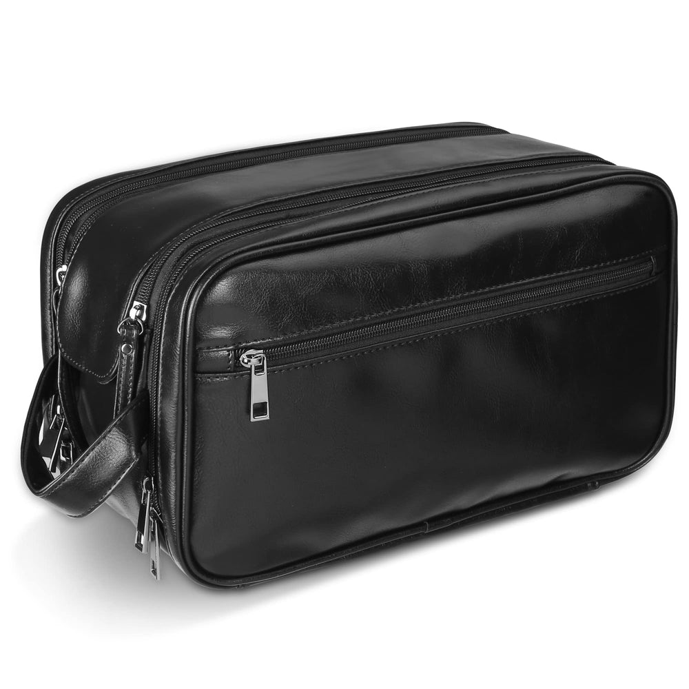 BNSPOCKET leather toiletry bag open shows spacious organization for travel.