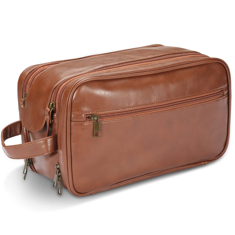 BNSPOCKET Personalized Leather Travel Toiletry Bag front view highlighting premium craftsmanship and organized storage for business trips.