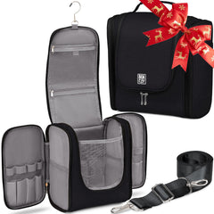 BOACAY extra large hanging toiletry bag front view shows organized cosmetics on the go