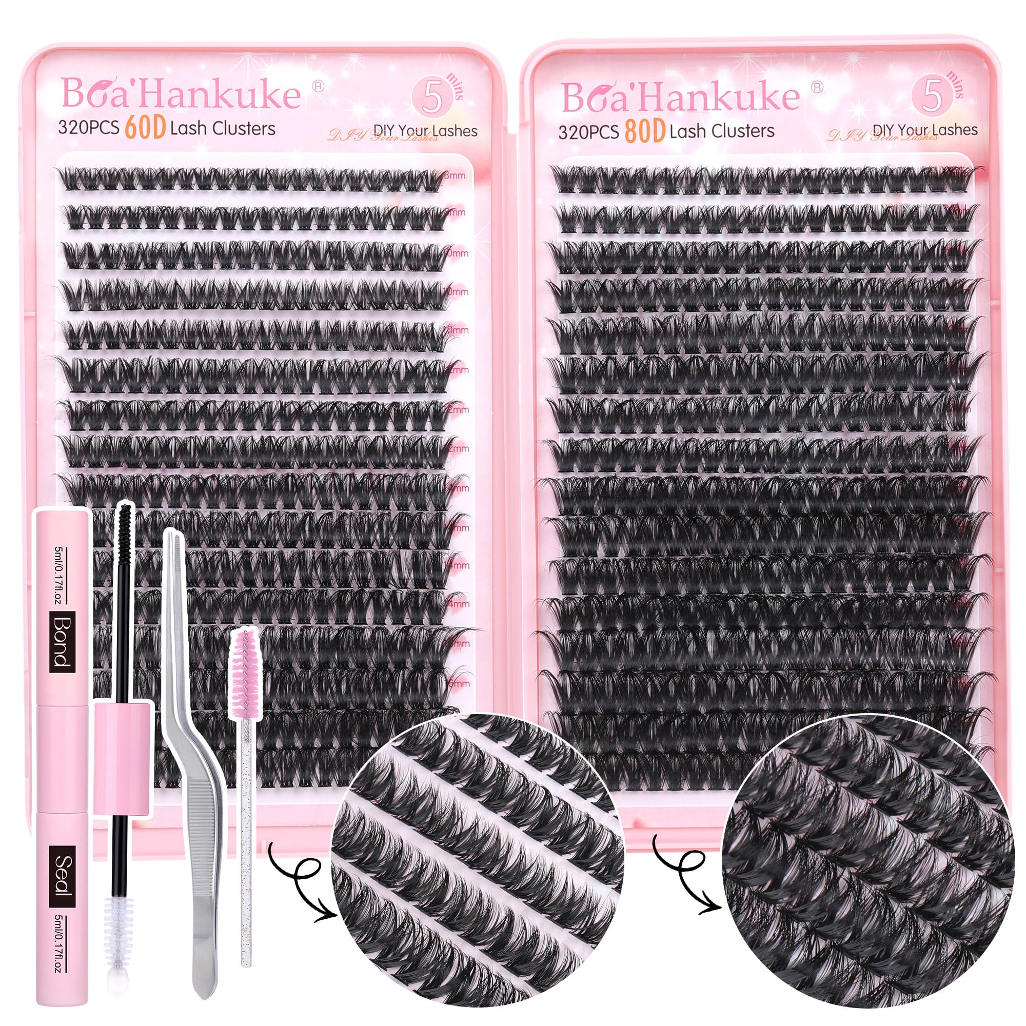 Boahankuke 640pcs lash clusters kit for at-home eyelash extensions and savings.