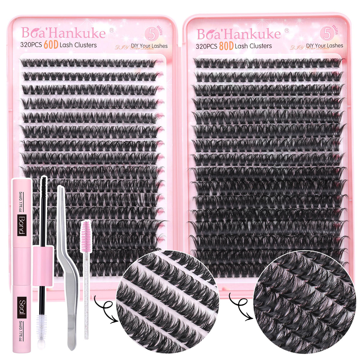 Boahankuke 640pcs lash clusters kit for at-home eyelash extensions and savings.