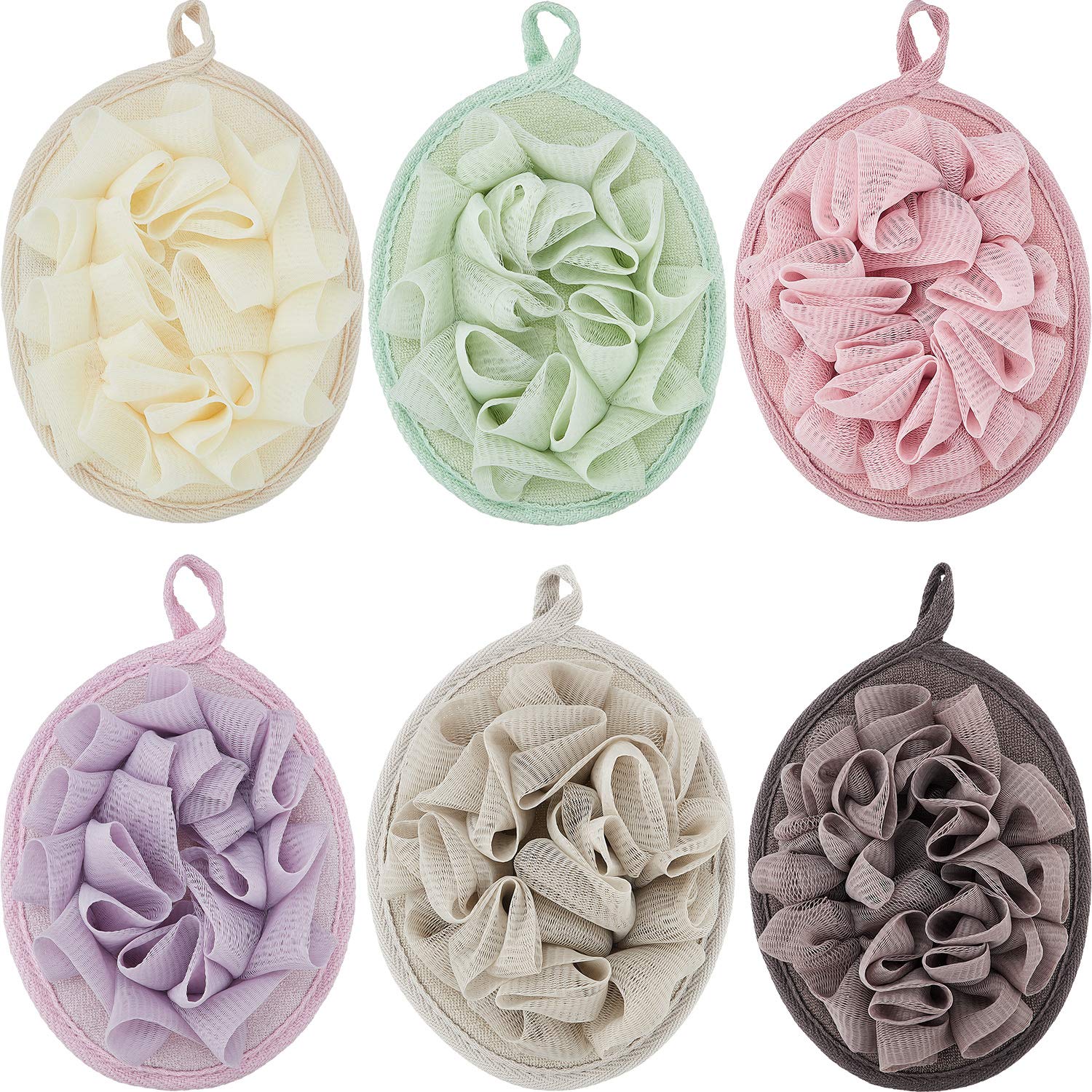 Boao 6pcs bath pouf mesh set for daily exfoliation and rich foam.