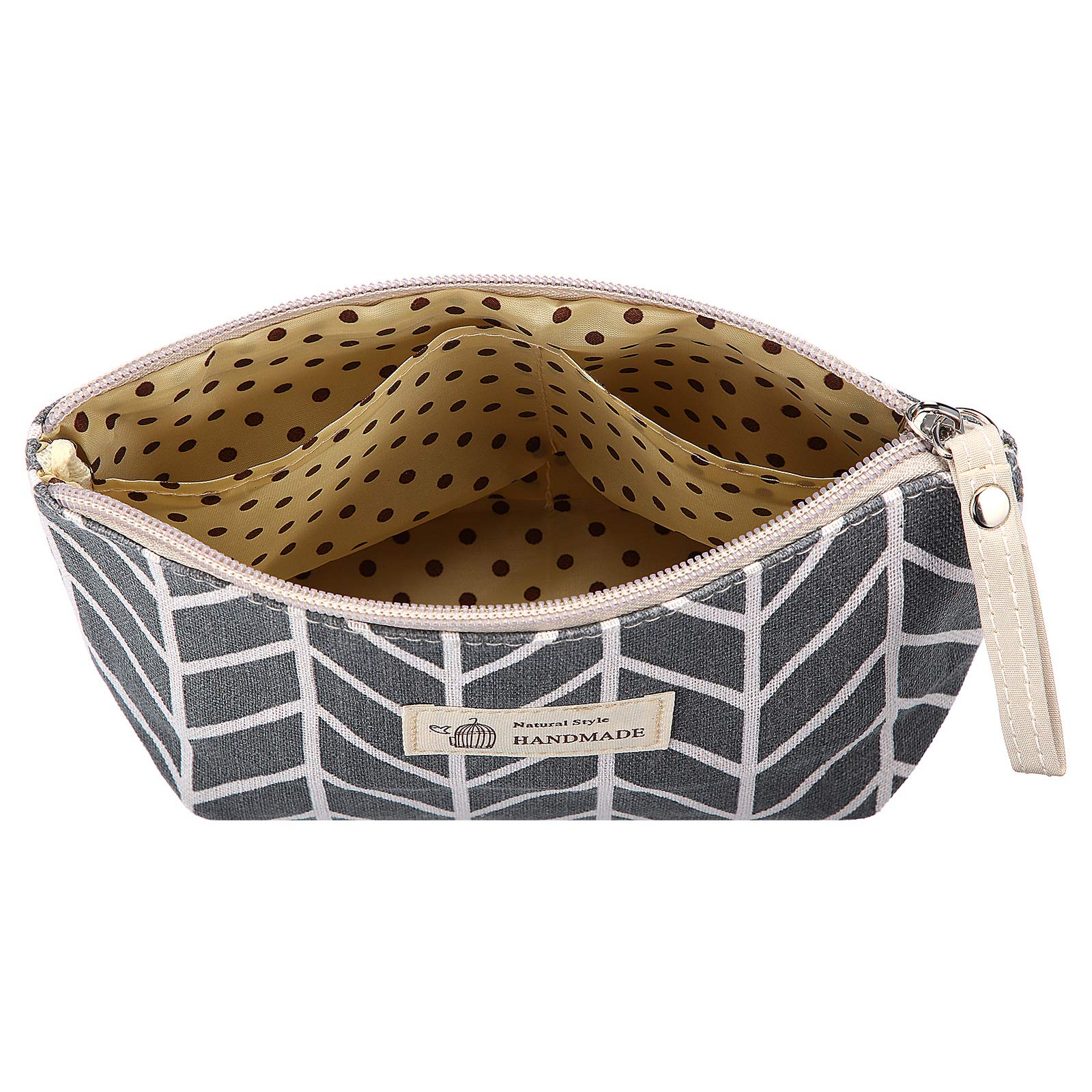 Boao canvas cosmetic bag leave motif fits coins, cards, and small cosmetics