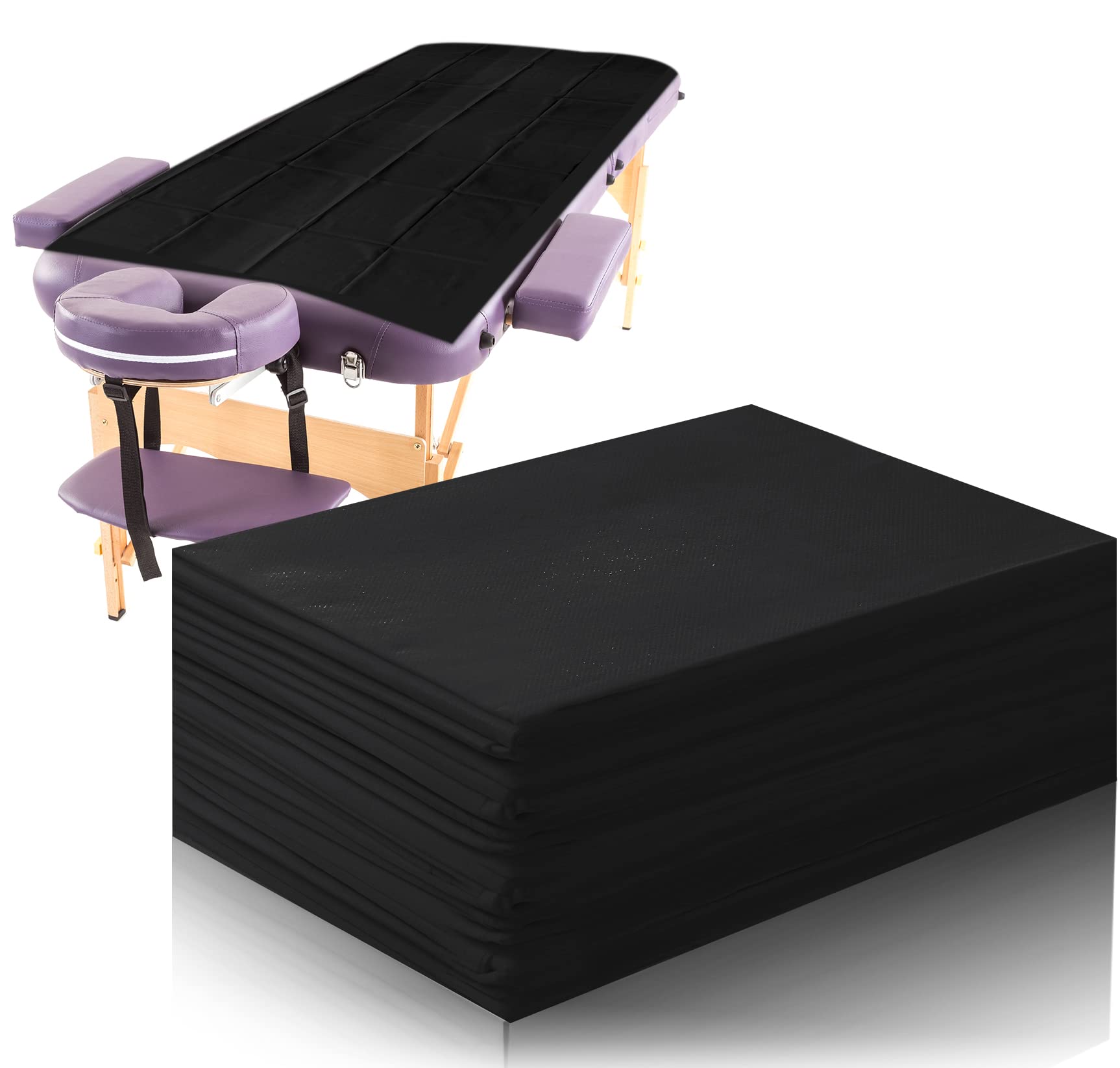 Boao disposable bed sheets 31x71 folded in black for easy spa setup and quick cleanup