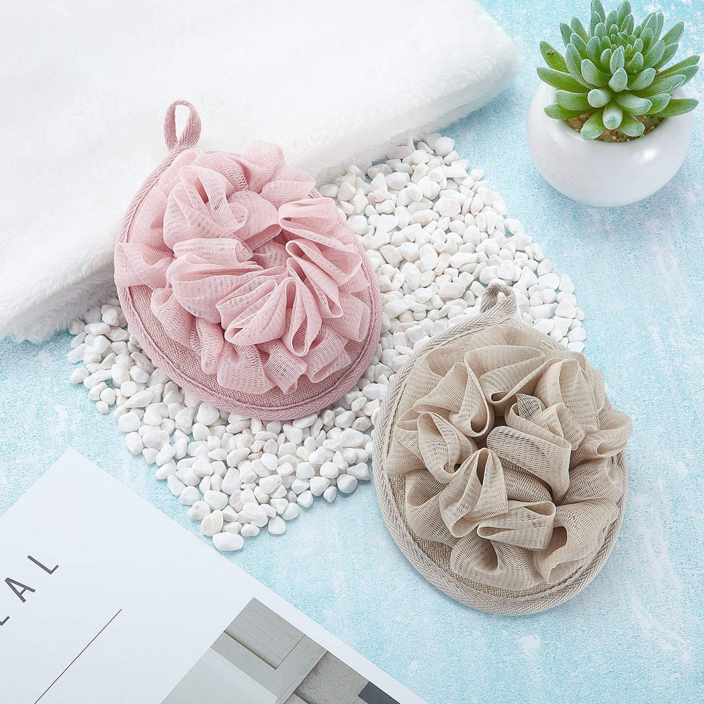 Boao flower bath ball exfoliating sponge provides gentle cleansing and spa-like feel.