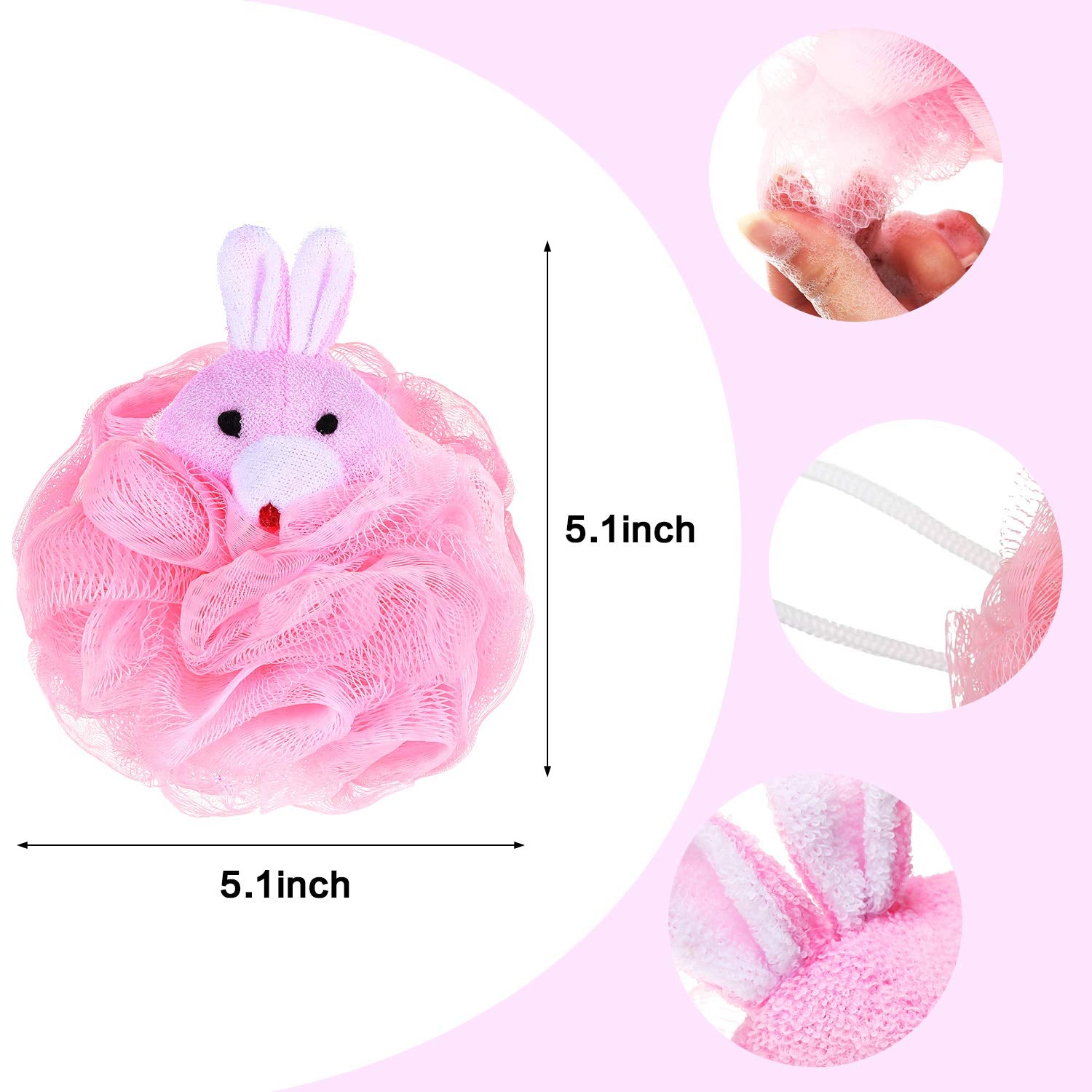 Boao kids bath loofah bunny: colorful mesh sponge for fun lather