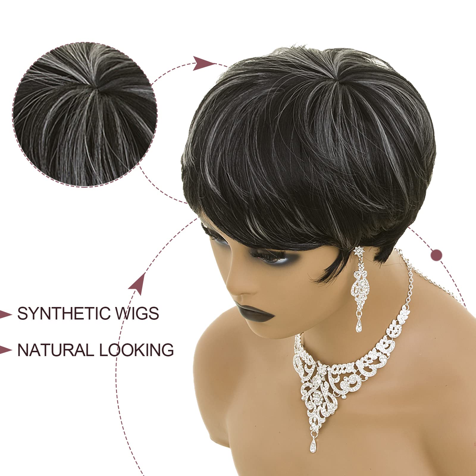 BOBCOO pixie cut wig soft texture close-up highlights smooth, tangle-resistant fiber.