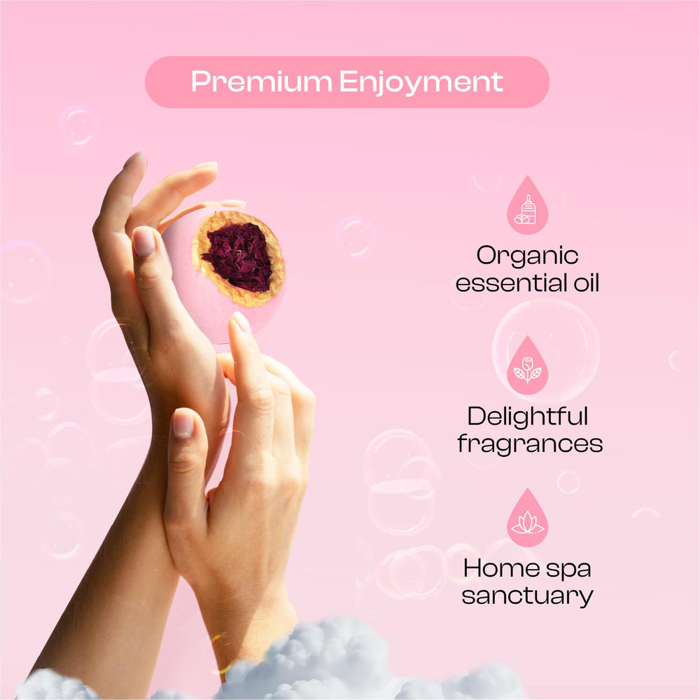 BoboSweeTree real-flowers bath bomb with rose petals for a luxurious soak.