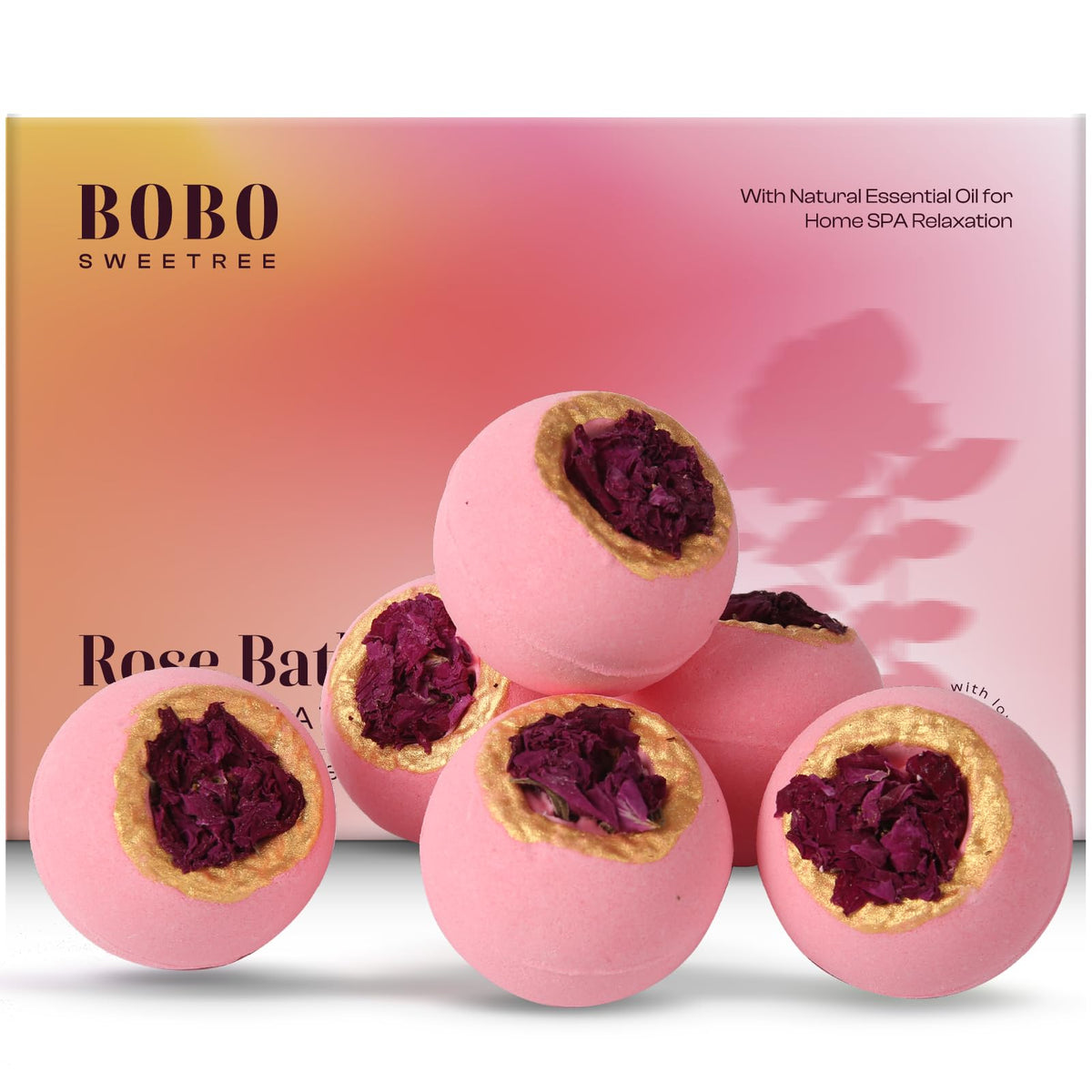 BoboSweeTree rose bath bomb gift set six large fizzies for spa-like pampering.