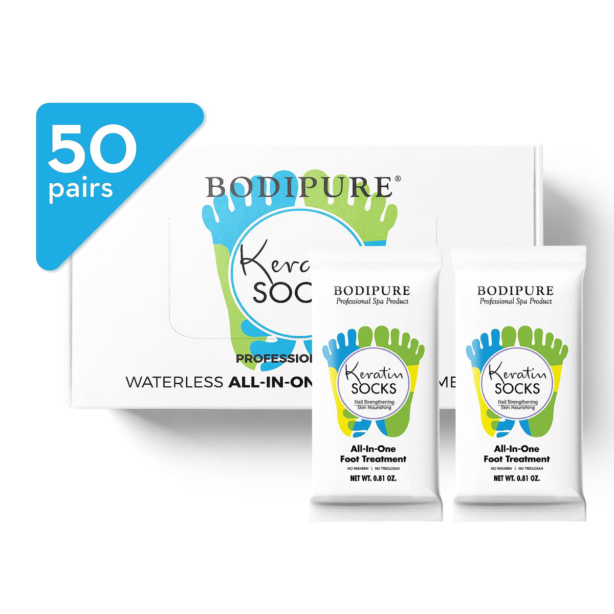 Bodipure All-In-1 Foot Mask packaging ready for an at-home spa session