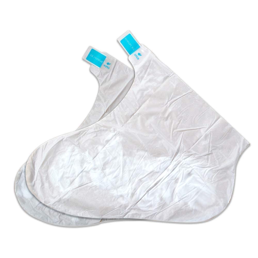 Bodipure Keratin Foot Mask closeup shows smoothing action on rough skin