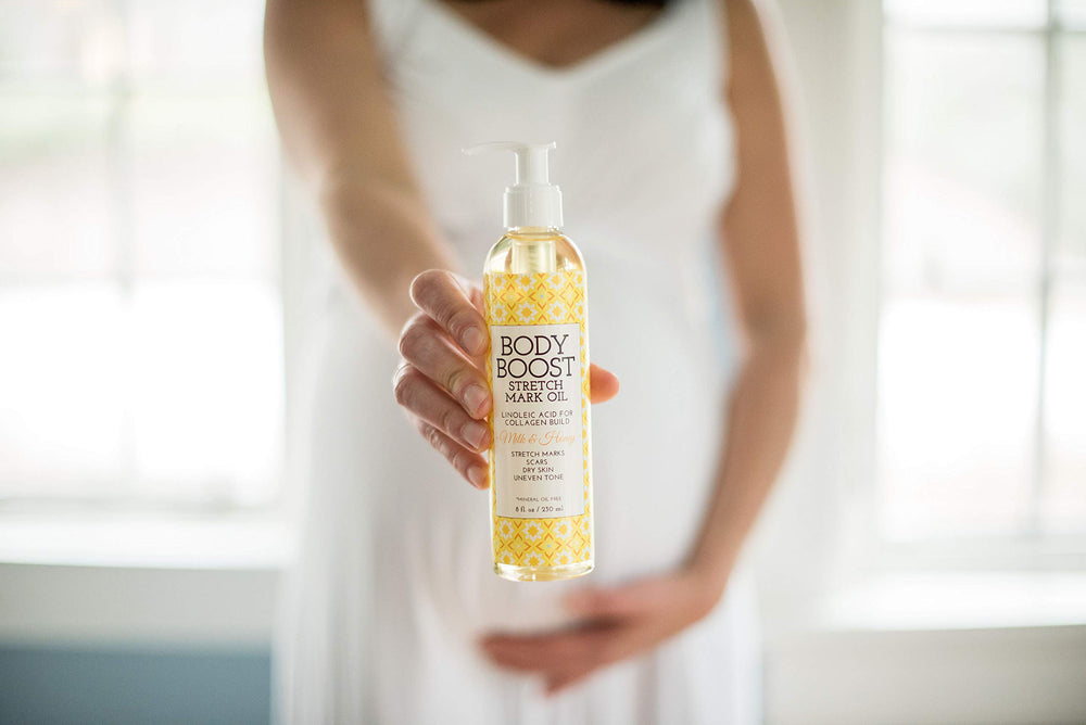 Body Boost Milk & Honey Stretch Mark Oil ingredients label and natural oils
