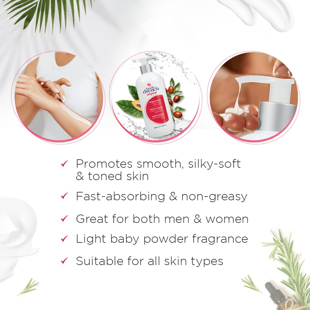 Body Drench Original Moisturizing Lotion close-up on smooth skin
