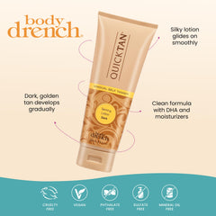 Body Drench Quick Tan dark-golden color hints at a rich bronze developed in hours.