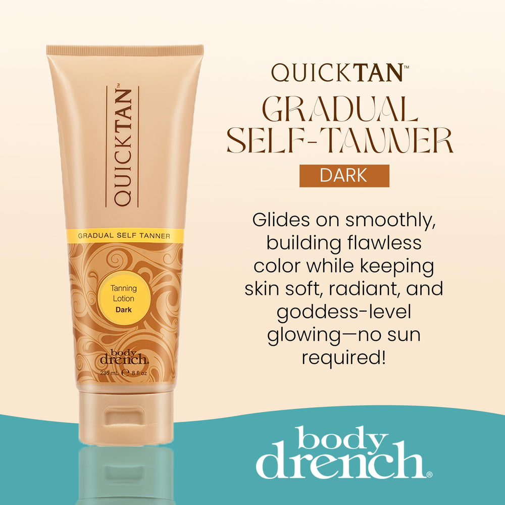 Body Drench Quick Tan smooth-lotion application reveals silky texture for even coverage.