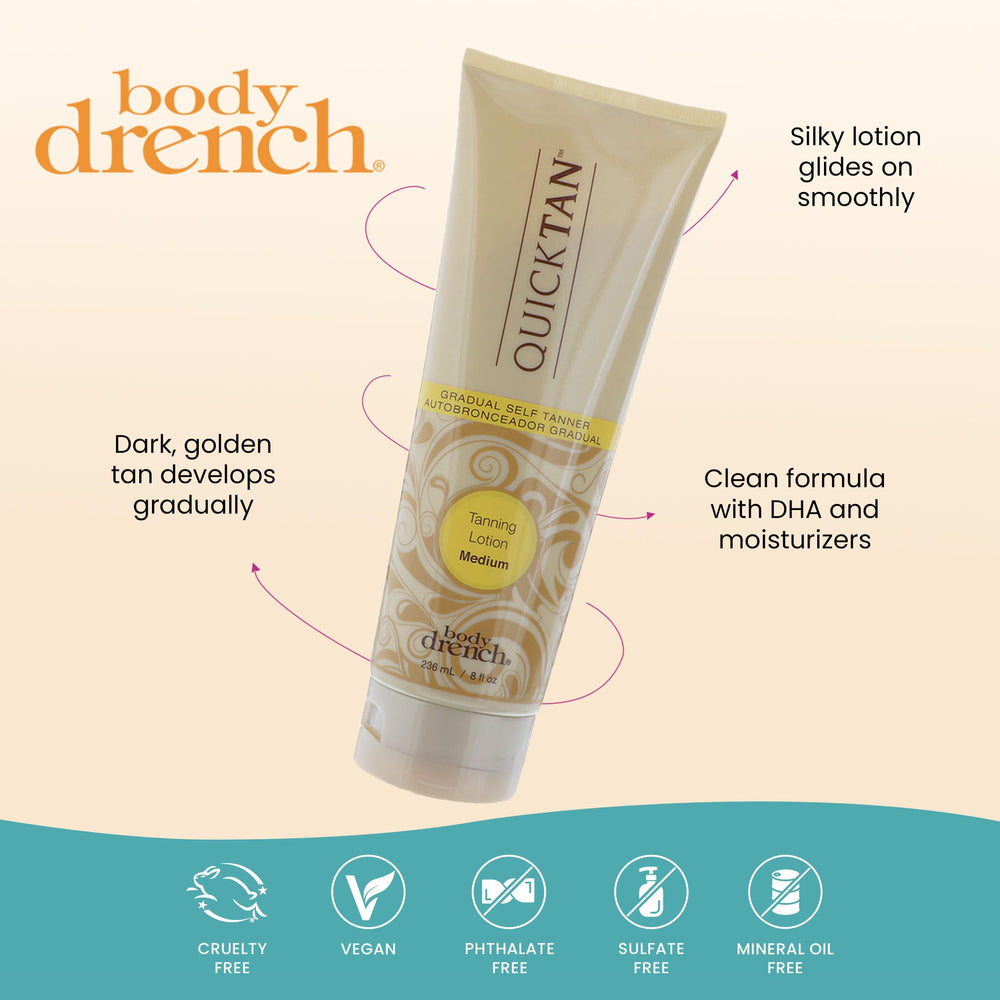Body Drench Quick Tan skin swatch reveals subtle, even tone development over time.