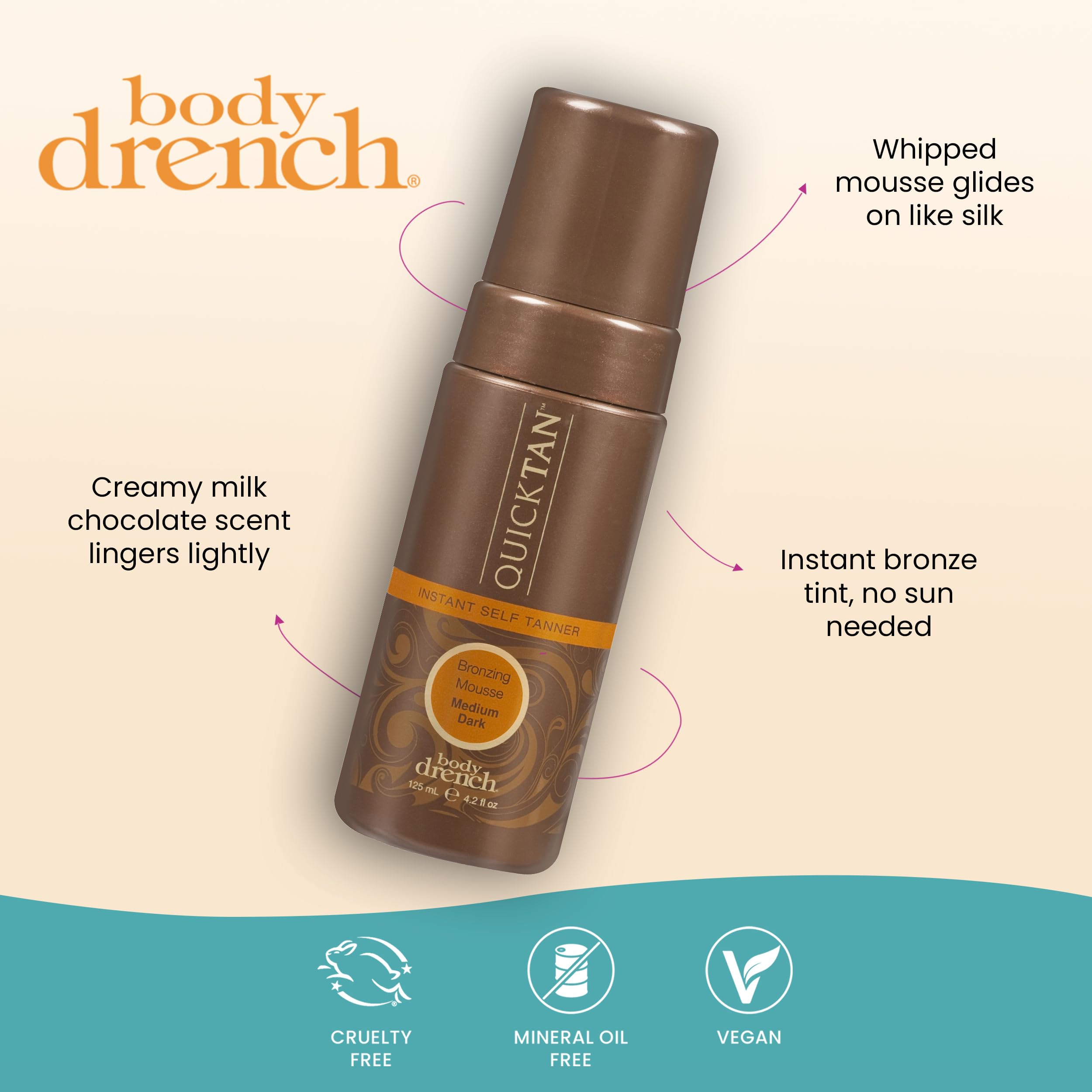 Body Drench QuickTan on skin provides natural-looking glow.