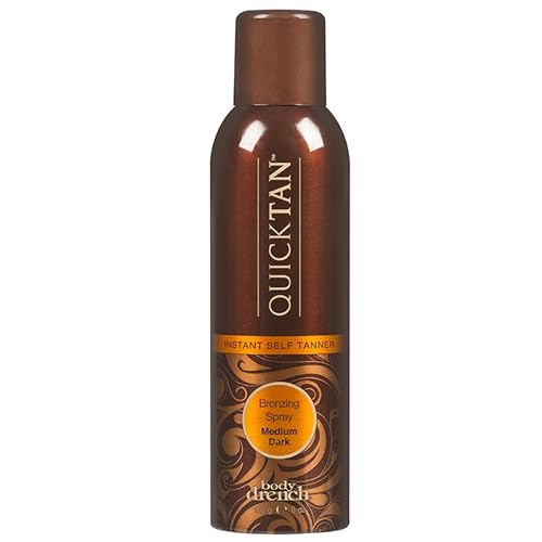 Body Drench QuickTan spray bottle front for quick, even sunless tanning.