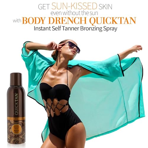 Body Drench QuickTan spray demonstrating gradual tan development in 3-5 hours