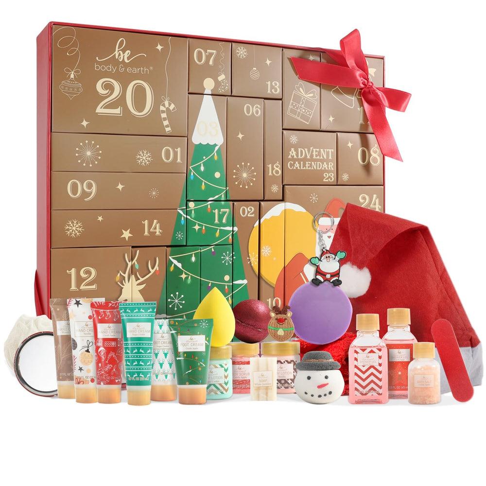 BODY & EARTH advent calendar box wrapped for gifting with festive packaging