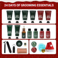 Body & Earth Advent Calendar beard balm image emphasizing tame, hydrated beard and skin.