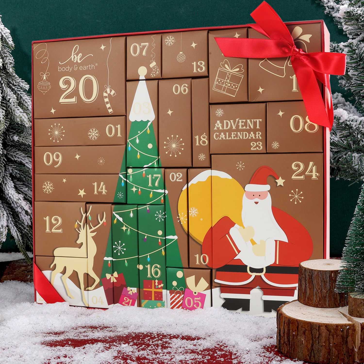 BODY & EARTH advent calendar opened to reveal festive skincare picks