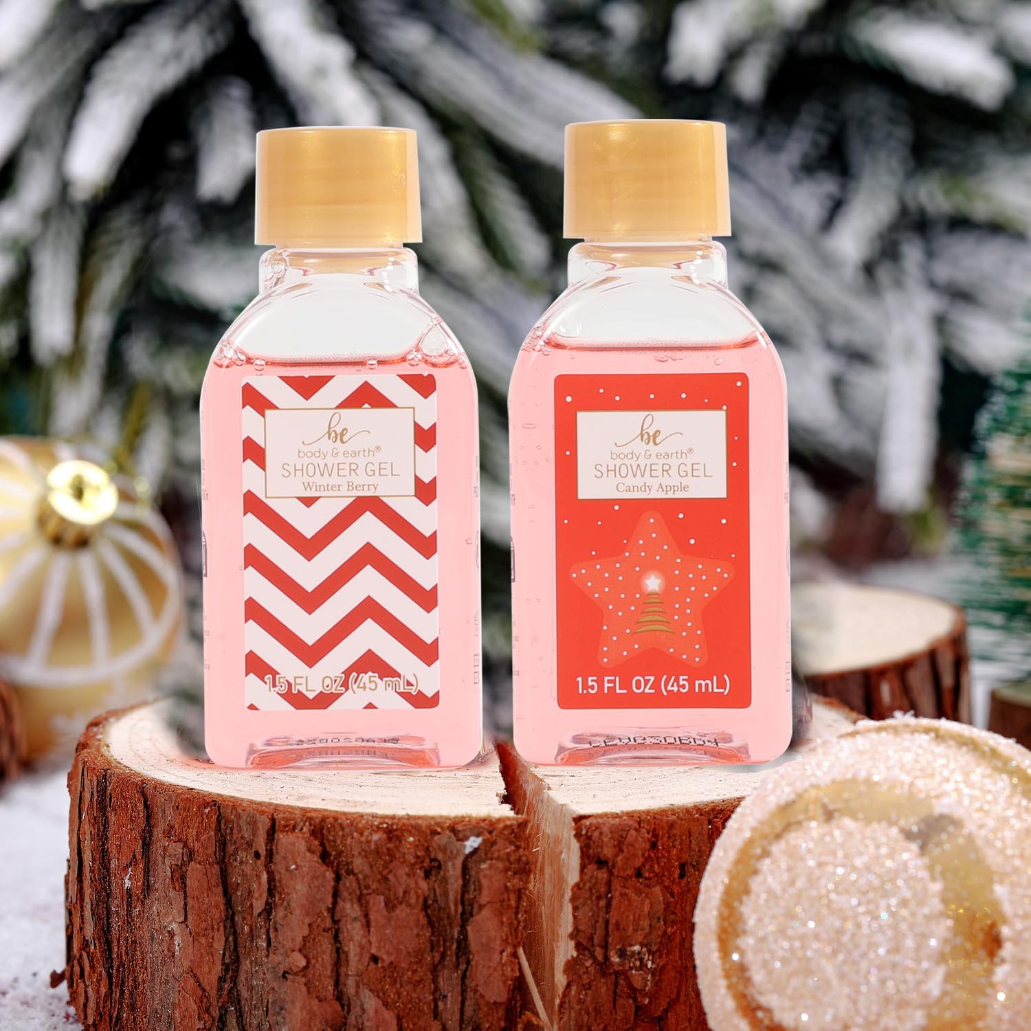 BODY & EARTH festive body lotion bottle highlighting portable moisture