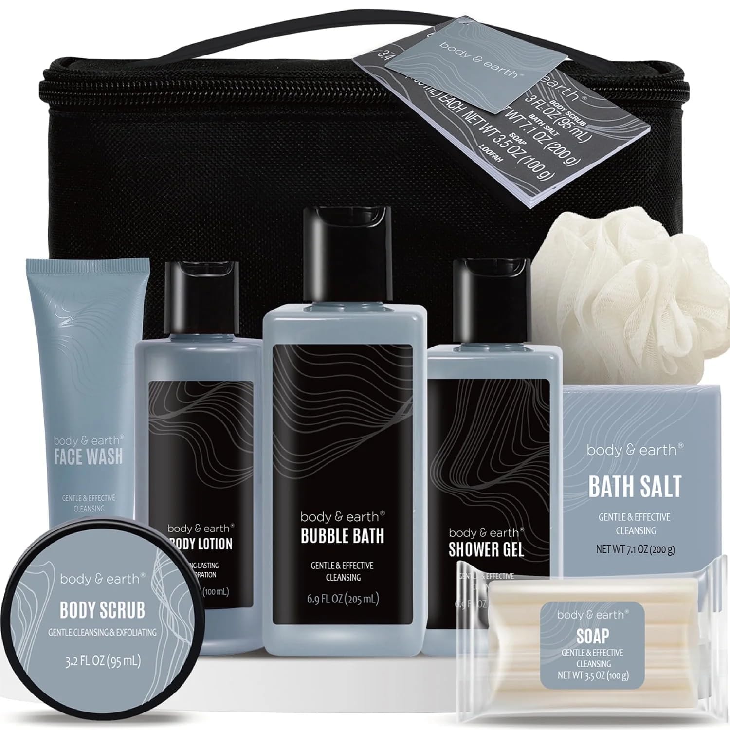 Body and Earth eight-piece gift set packaging, ideal for stylish gifting.