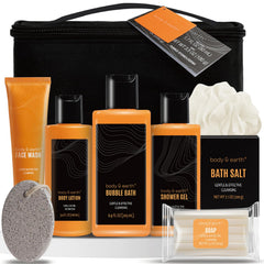 Body & Earth gift basket citrus bath set bottles arranged for refreshing daily grooming
