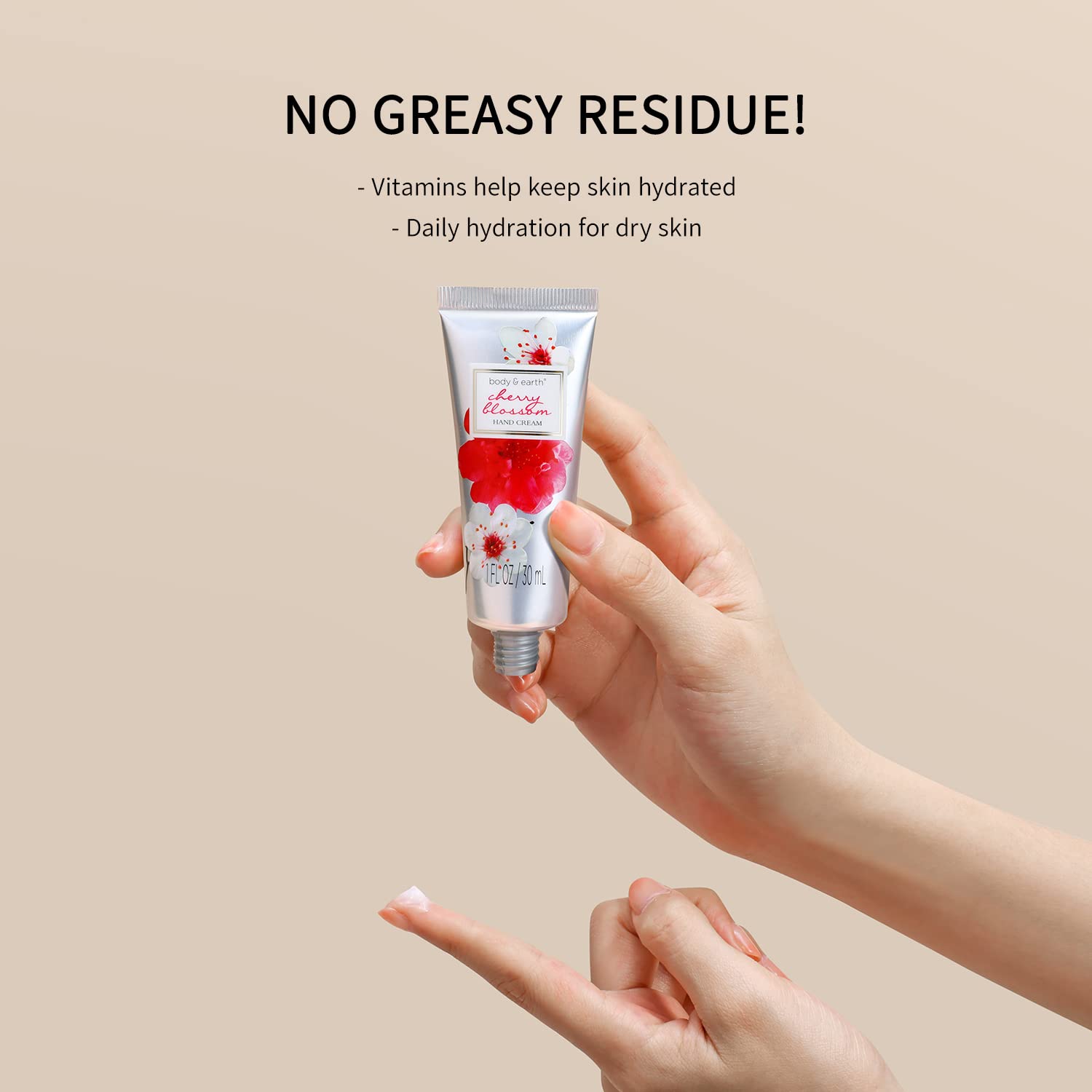 BODY & EARTH Green Tea hand cream bottle – refreshing hydration for daily use.