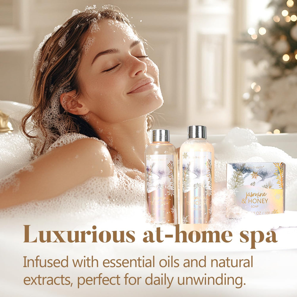 Body & Earth Jasmine Honey Shower Gel provides fragrant cleanse with floral notes.
