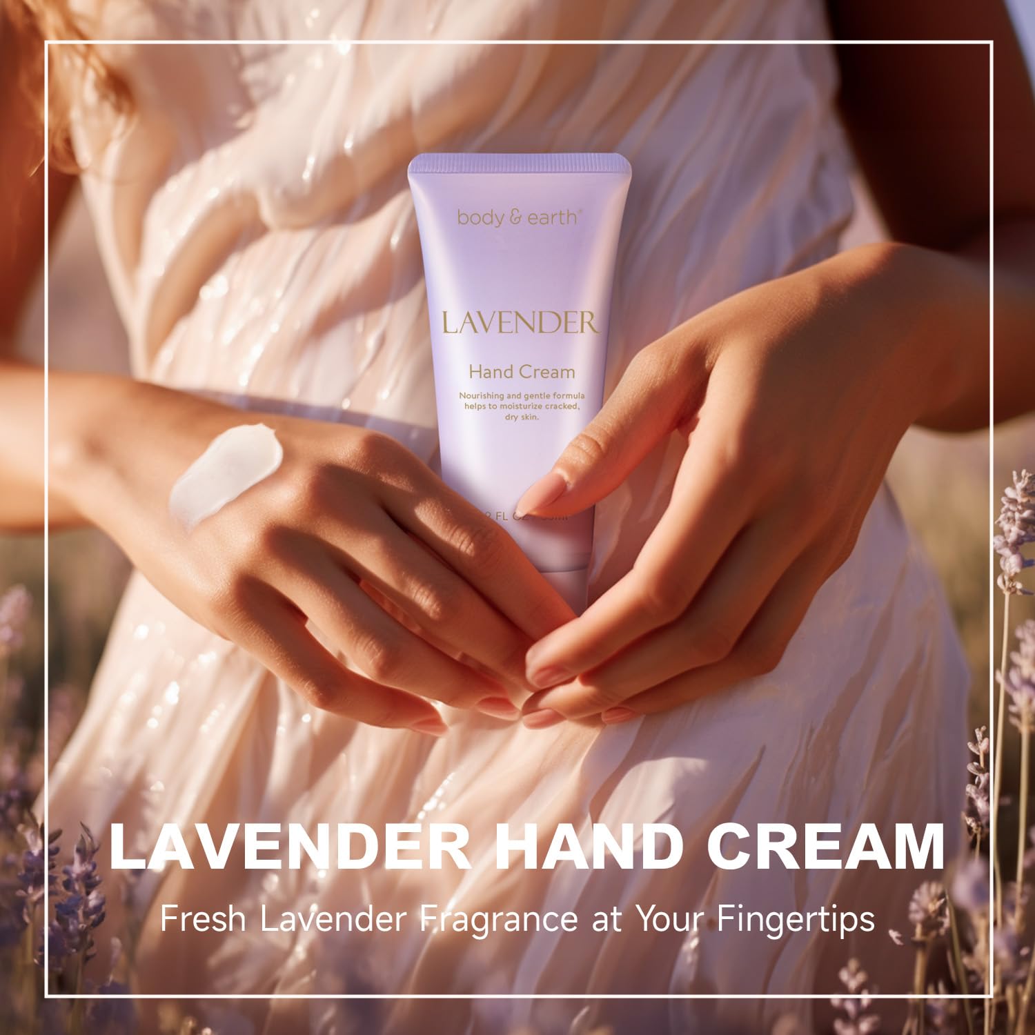 Body & Earth lavender body lotion bottle providing daily moisture for smooth skin.