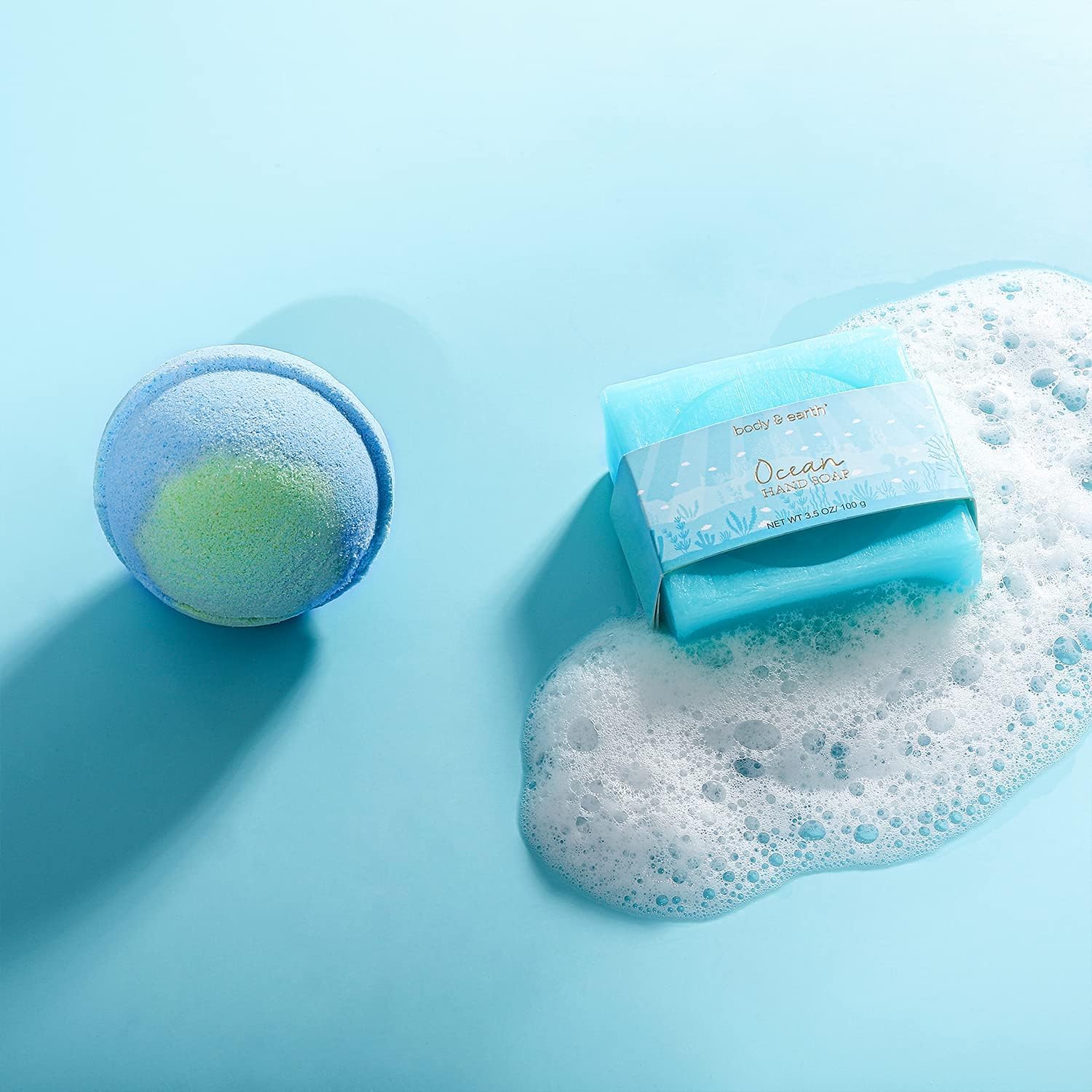 Body & Earth ocean hand cream tube illustrating quick-absorb hydration for soft skin.