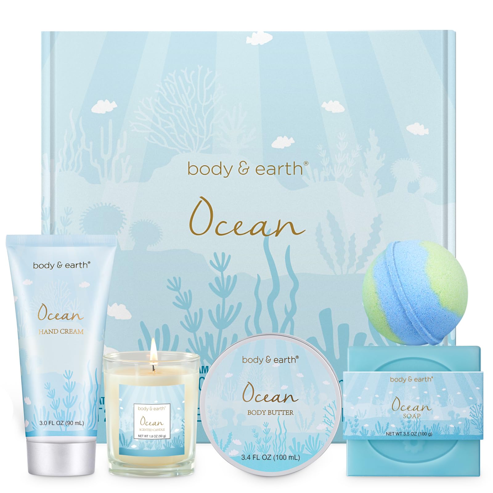 Body & Earth ocean scent gift set packaging ready for gifting and storage.