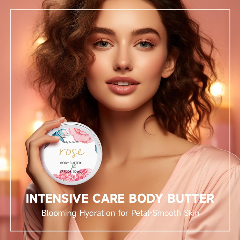 Body & Earth rose body lotion offers lightweight moisture for all skin types.