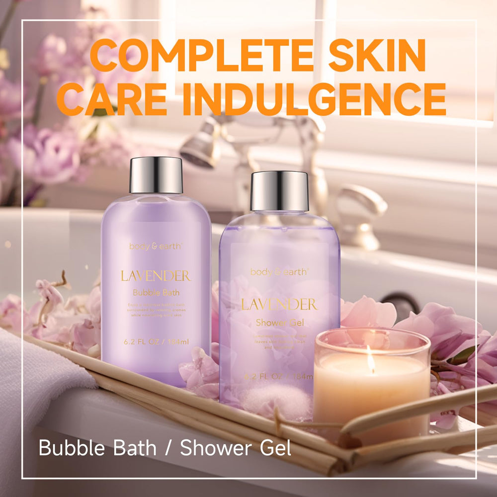 BODY & EARTH lavender shower gel enhances cleansing with soothing lavender aroma.