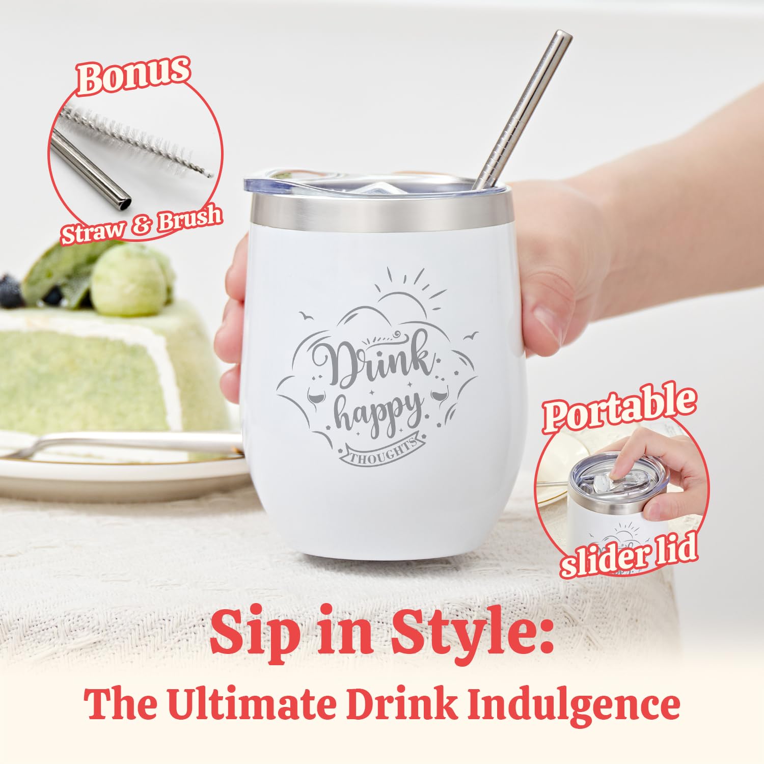 BODY & EARTH stainless steel wine tumbler keeps drinks cold or hot on the go.