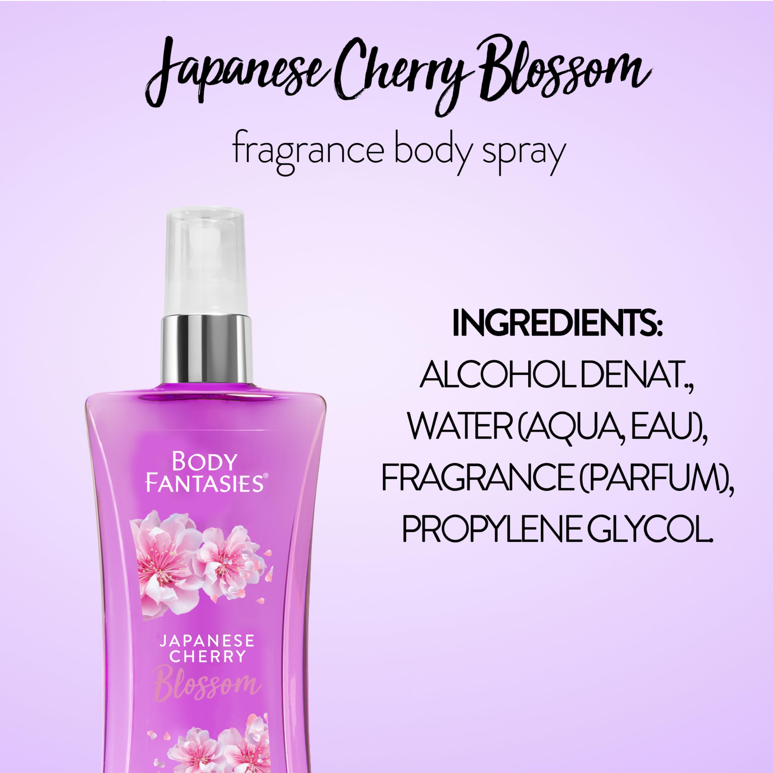 Body Fantasies fragrance mist bottle in hand, everyday carry-friendly travel size.