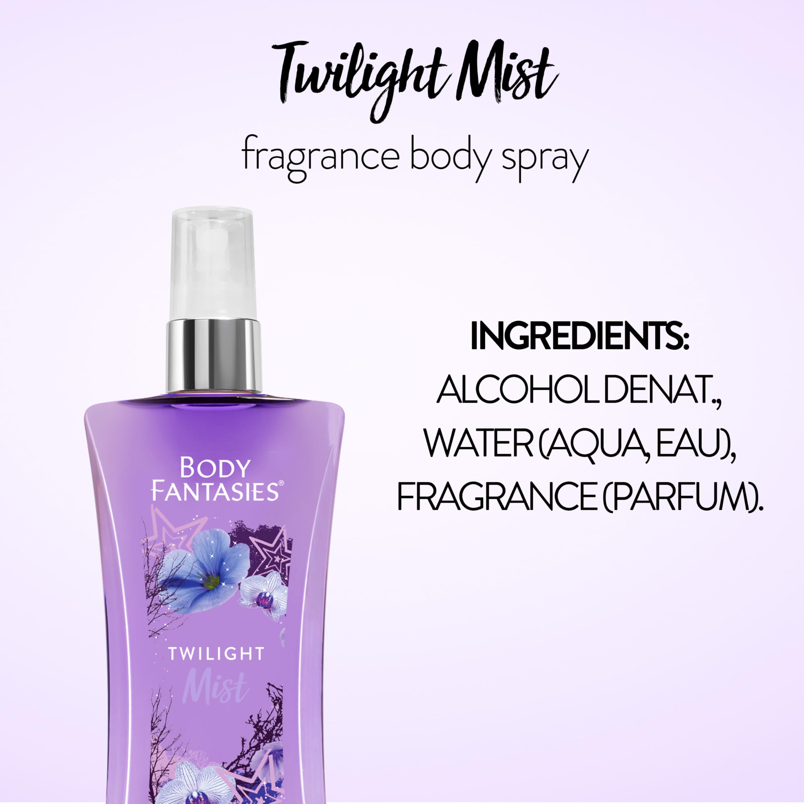 Body Fantasies Twilight Mist and Vanilla scents shown for day and night use.