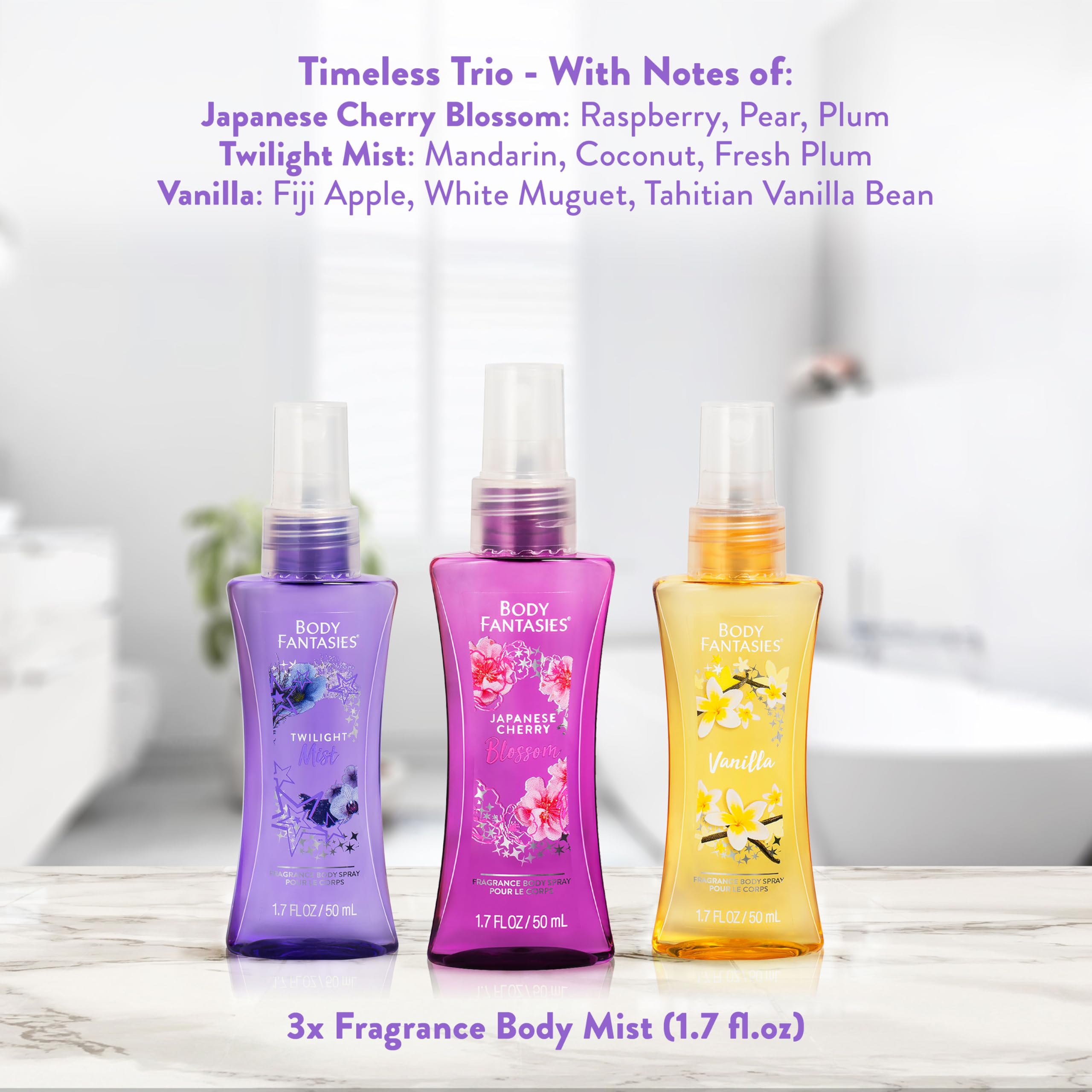 Body Fantasies Vanilla fragrance spray delivering creamy sweetness for casual or evening use.