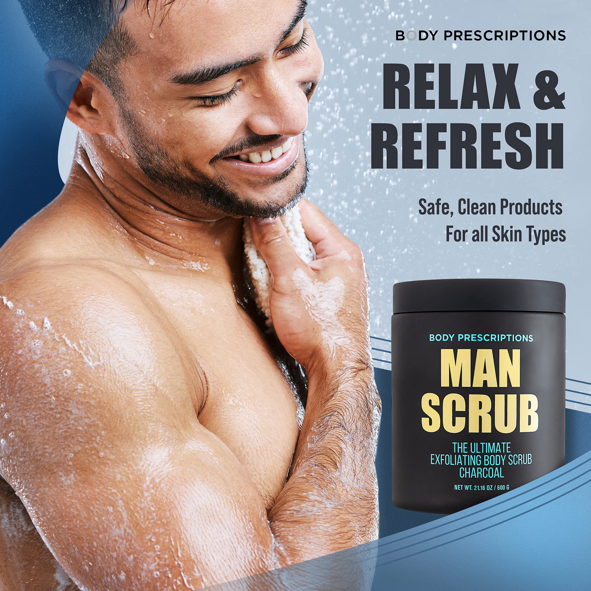Body Prescriptions 2pack display shows value and full-body use in shower routines
