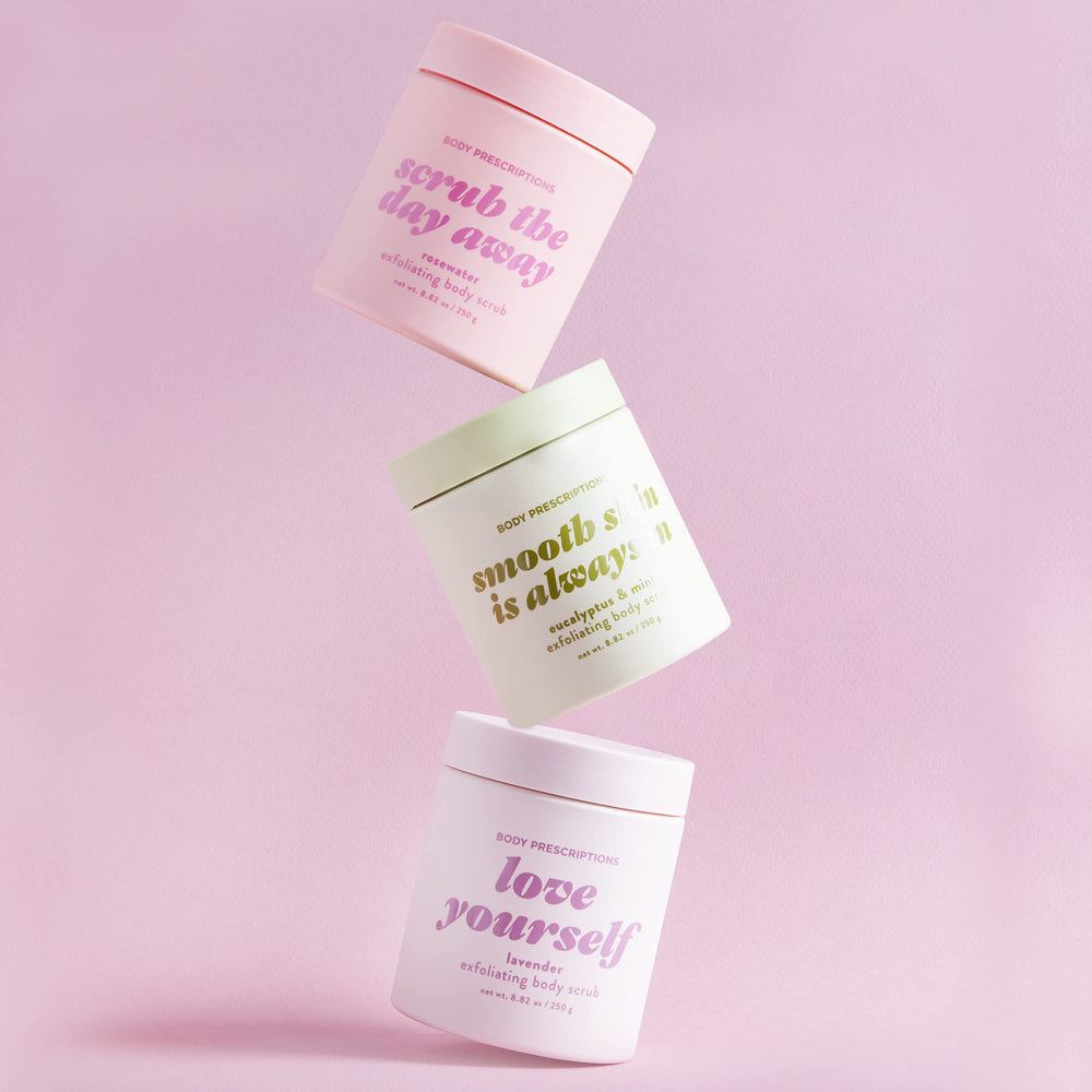 Body Prescriptions Exfoliating Scrub Eucalyptus & Mint invigorates skin and senses.