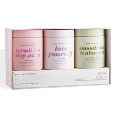 Body Prescriptions Exfoliating Scrub Lavender jar for smooth, refreshed skin after shower.