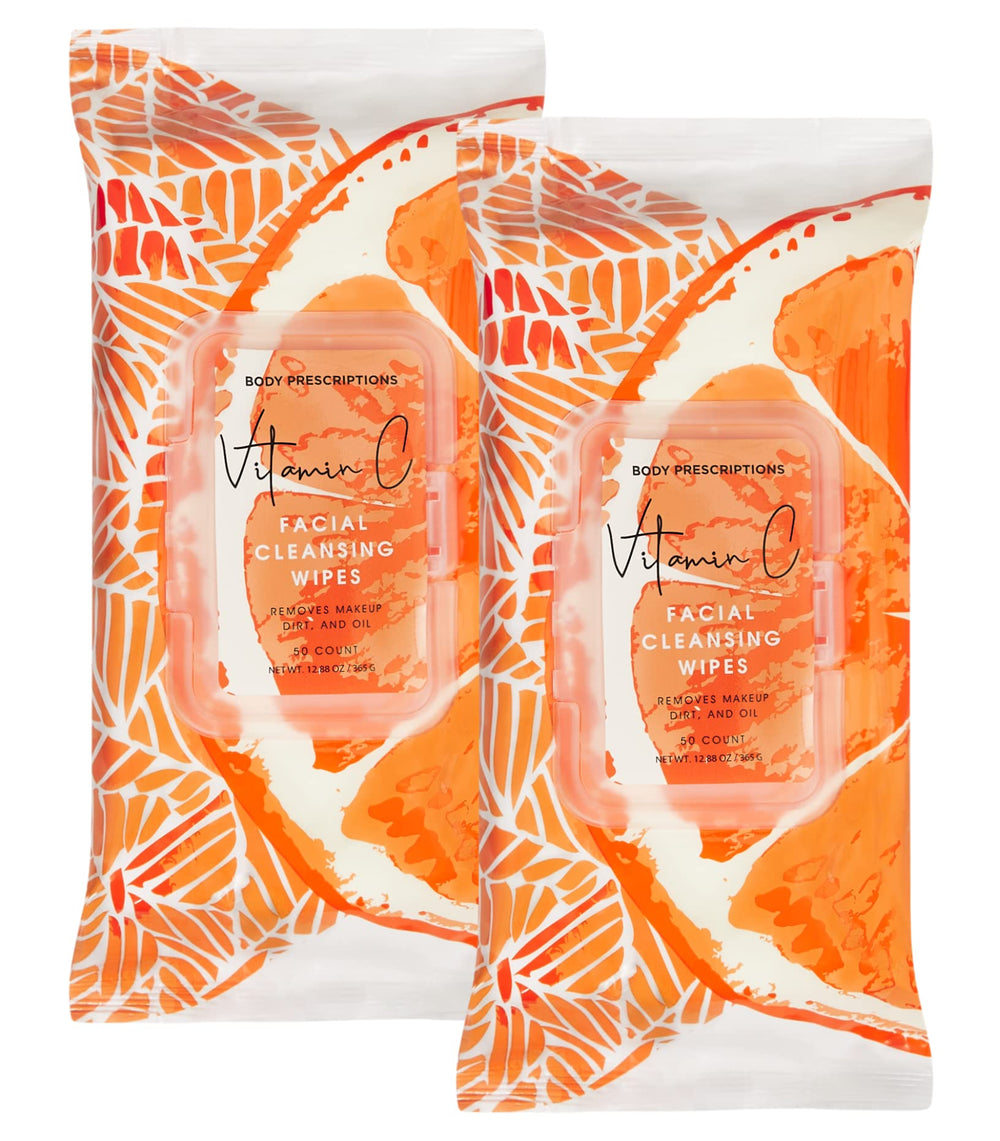 Body Prescriptions makeup cleansing wipes pack front for on-the-go cleansing.