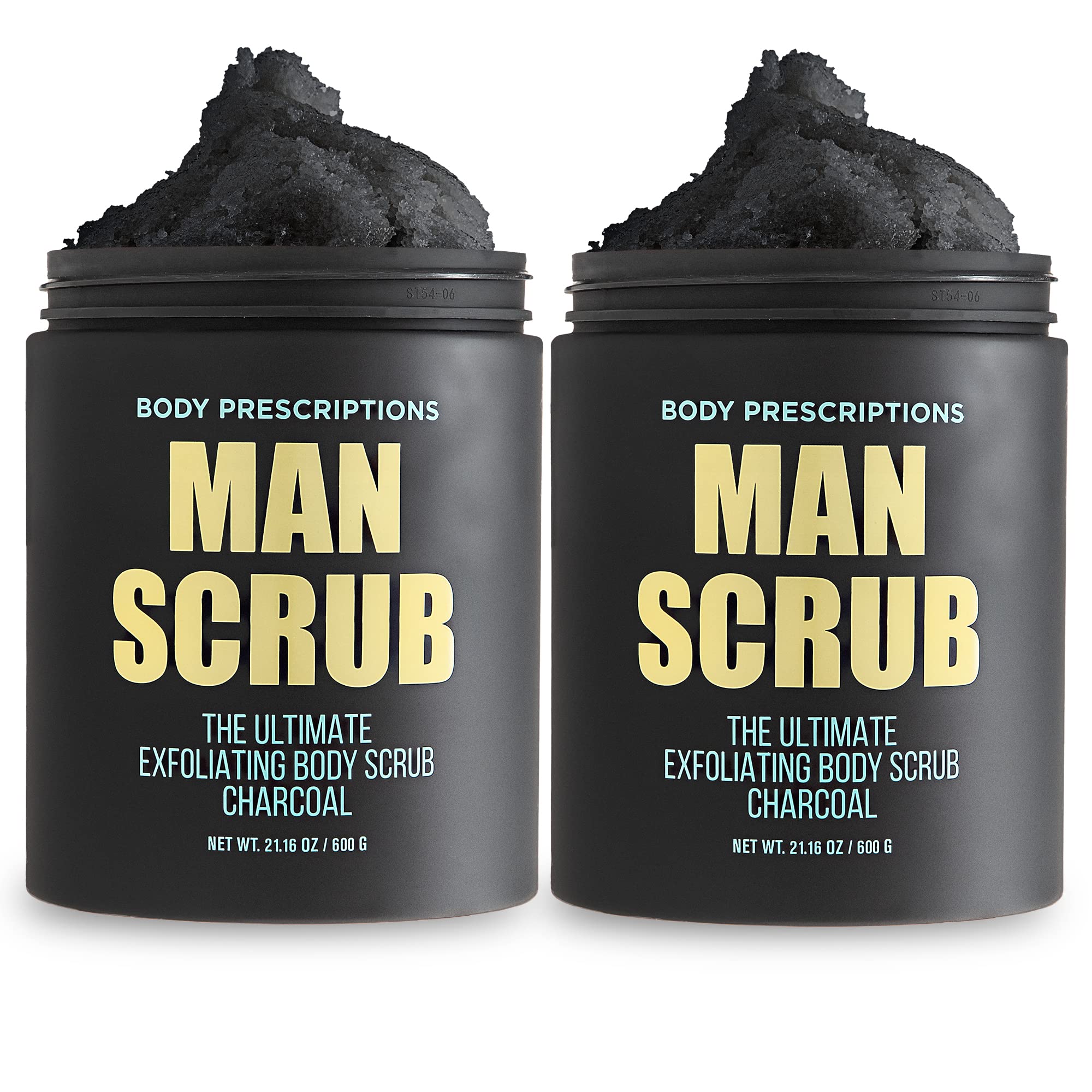 Body Prescriptions Mens Scrub twist-top jar shows easy cleansing and exfoliation
