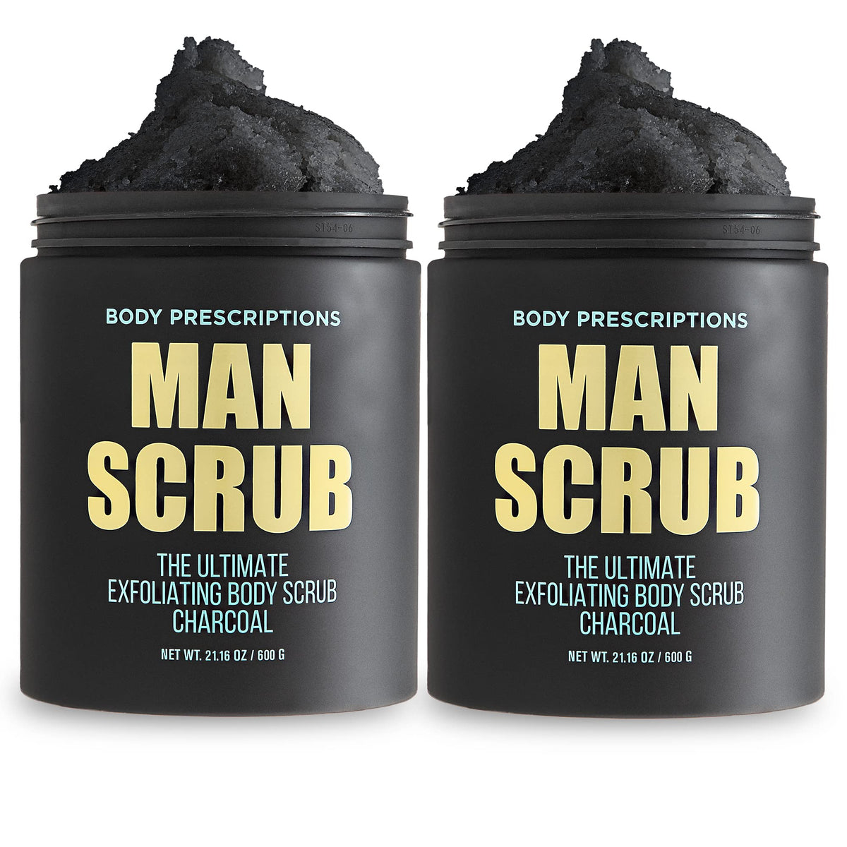 Body Prescriptions Mens Scrub twist-top jar shows easy cleansing and exfoliation