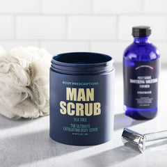 Tea tree-infused scrub texture close-up promoting refreshed, clean-feel skin