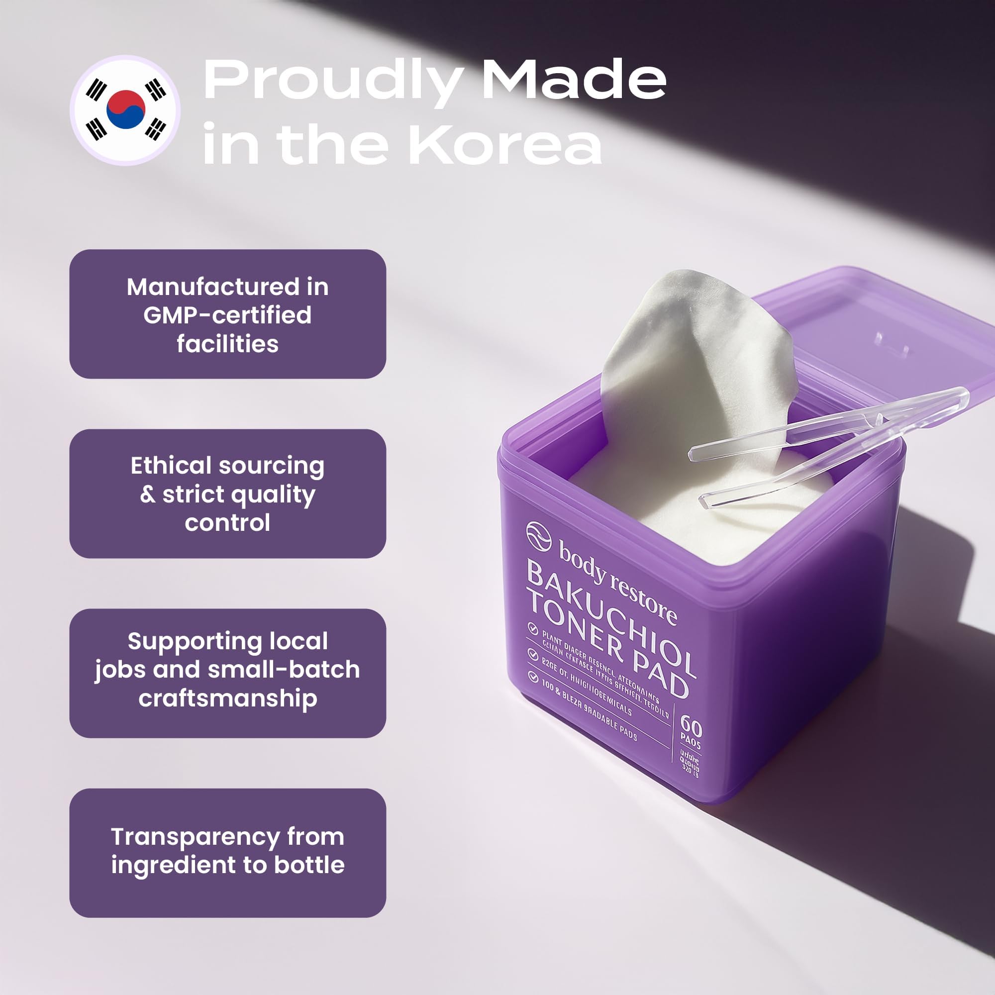 Body Restore Bakuchiol Toner Pads in routine image demonstrates daily skincare steps